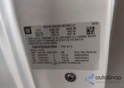 2011 Chevrolet Traverse Ls z USA, uszkodzony, nr VIN 1GNKVFEDXBJ216564